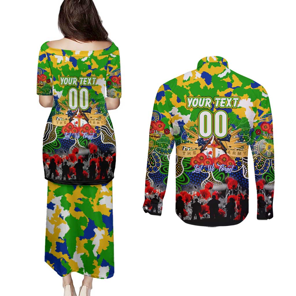 Personalized Eels ANZAC Day Couples Matching Puletasi and Long Sleeve Button Shirt Australian Army - Lest We Forget