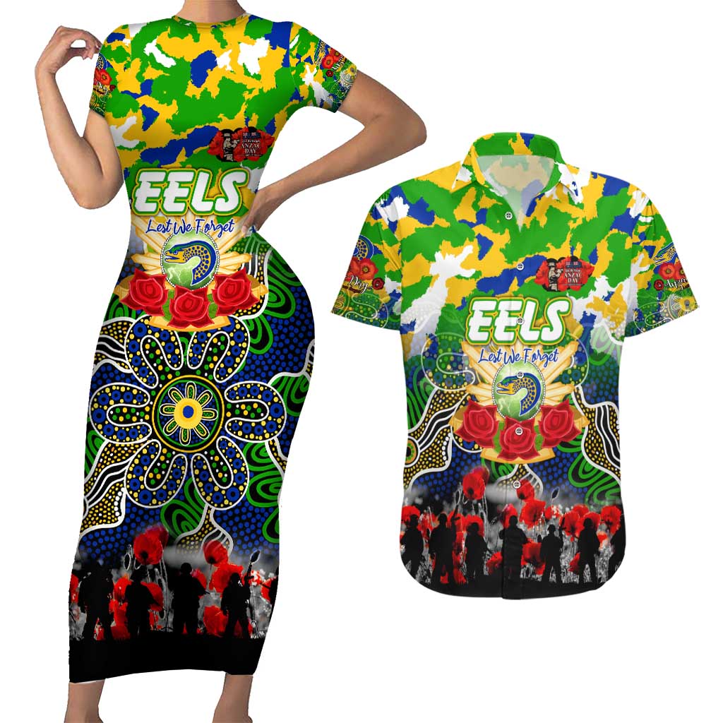 Personalized Eels ANZAC Day Couples Matching Short Sleeve Bodycon Dress and Hawaiian Shirt Australian Army - Lest We Forget