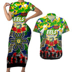 Personalized Eels ANZAC Day Couples Matching Short Sleeve Bodycon Dress and Hawaiian Shirt Australian Army - Lest We Forget