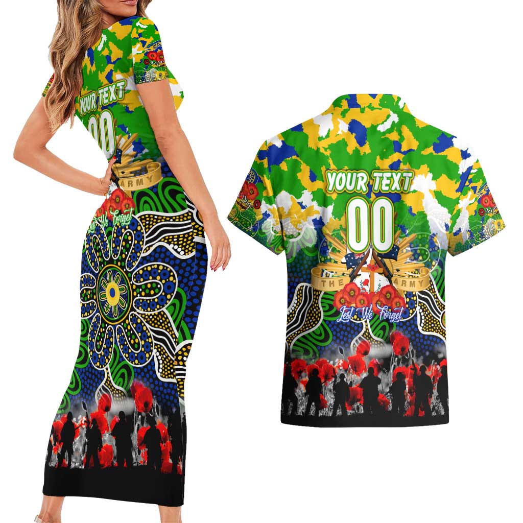 Personalized Eels ANZAC Day Couples Matching Short Sleeve Bodycon Dress and Hawaiian Shirt Australian Army - Lest We Forget