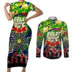 Personalized Eels ANZAC Day Couples Matching Short Sleeve Bodycon Dress and Long Sleeve Button Shirt Australian Army - Lest We Forget