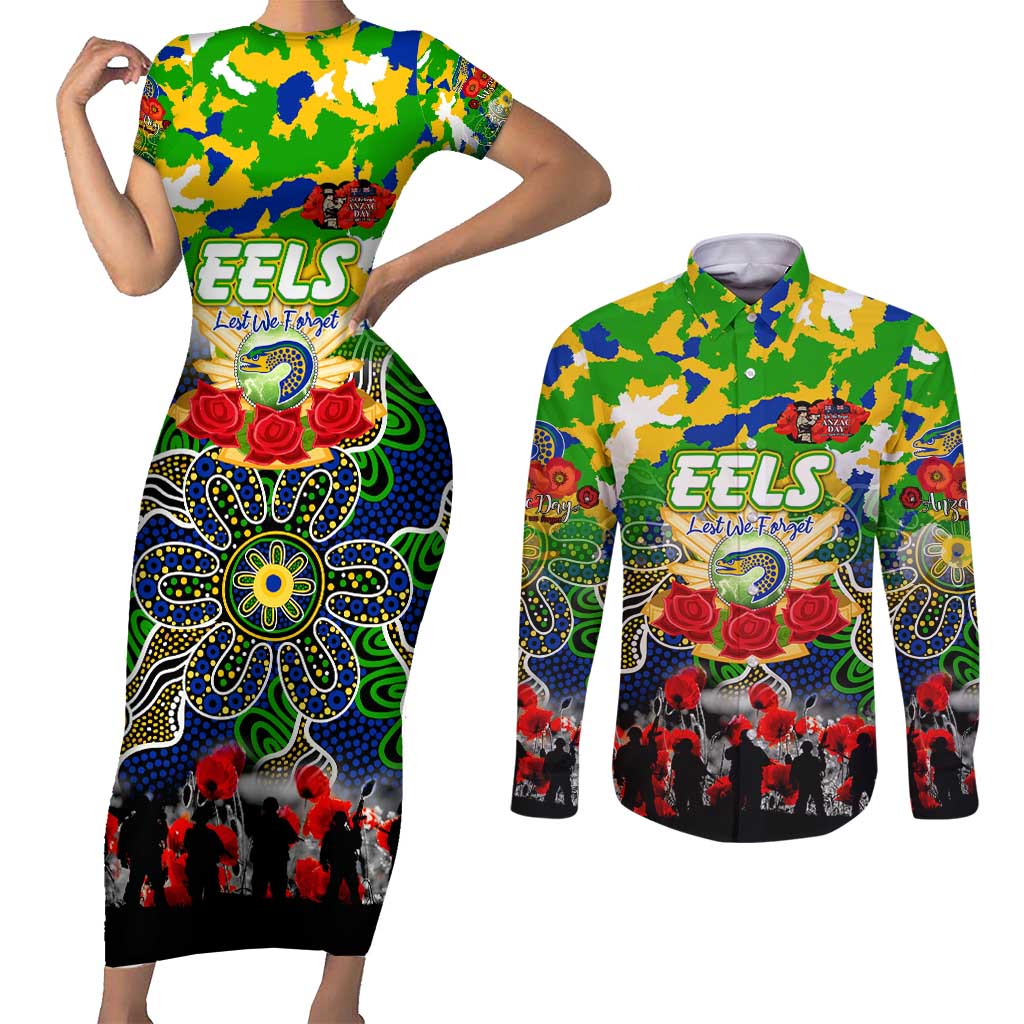 Personalized Eels ANZAC Day Couples Matching Short Sleeve Bodycon Dress and Long Sleeve Button Shirt Australian Army - Lest We Forget