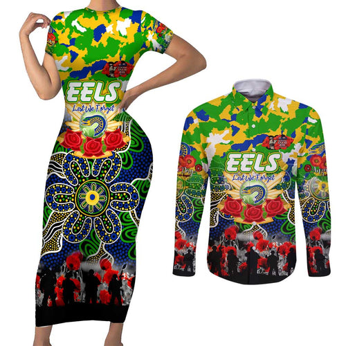 Personalized Eels ANZAC Day Couples Matching Short Sleeve Bodycon Dress and Long Sleeve Button Shirt Australian Army - Lest We Forget