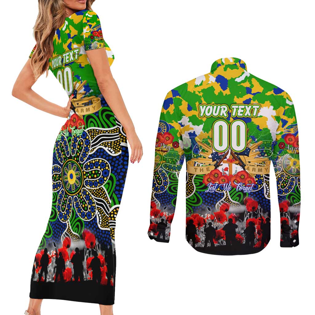 Personalized Eels ANZAC Day Couples Matching Short Sleeve Bodycon Dress and Long Sleeve Button Shirt Australian Army - Lest We Forget