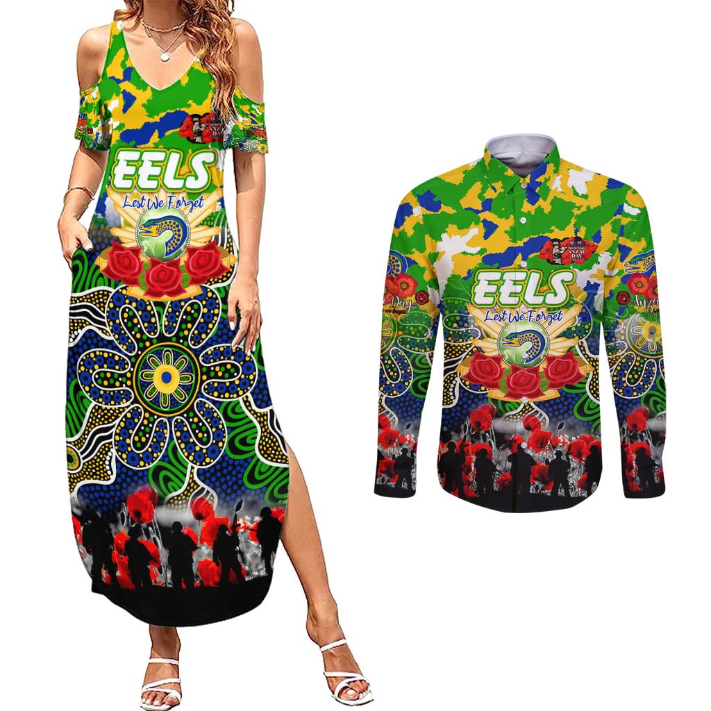 Personalized Eels ANZAC Day Couples Matching Summer Maxi Dress and Long Sleeve Button Shirt Australian Army - Lest We Forget