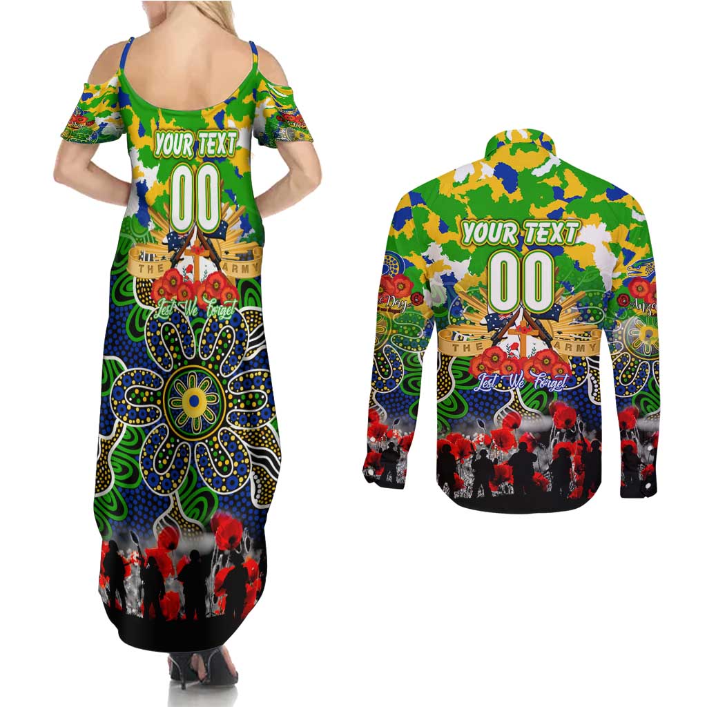 Personalized Eels ANZAC Day Couples Matching Summer Maxi Dress and Long Sleeve Button Shirt Australian Army - Lest We Forget