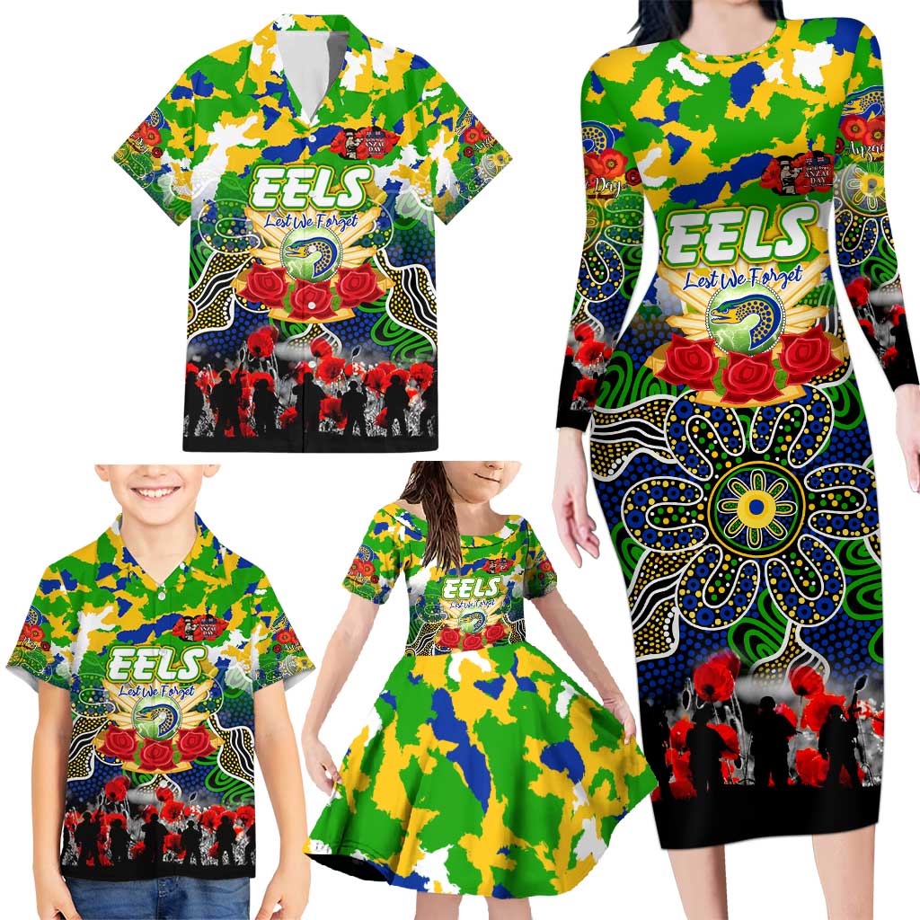 Personalized Eels ANZAC Day Family Matching Long Sleeve Bodycon Dress and Hawaiian Shirt Australian Army - Lest We Forget