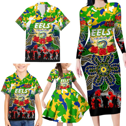 Personalized Eels ANZAC Day Family Matching Long Sleeve Bodycon Dress and Hawaiian Shirt Australian Army - Lest We Forget