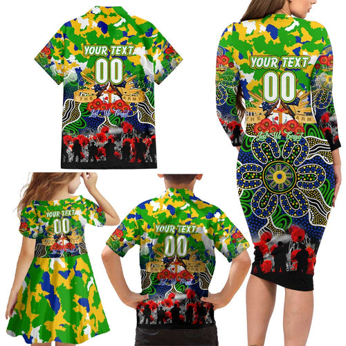 Personalized Eels ANZAC Day Family Matching Long Sleeve Bodycon Dress and Hawaiian Shirt Australian Army - Lest We Forget