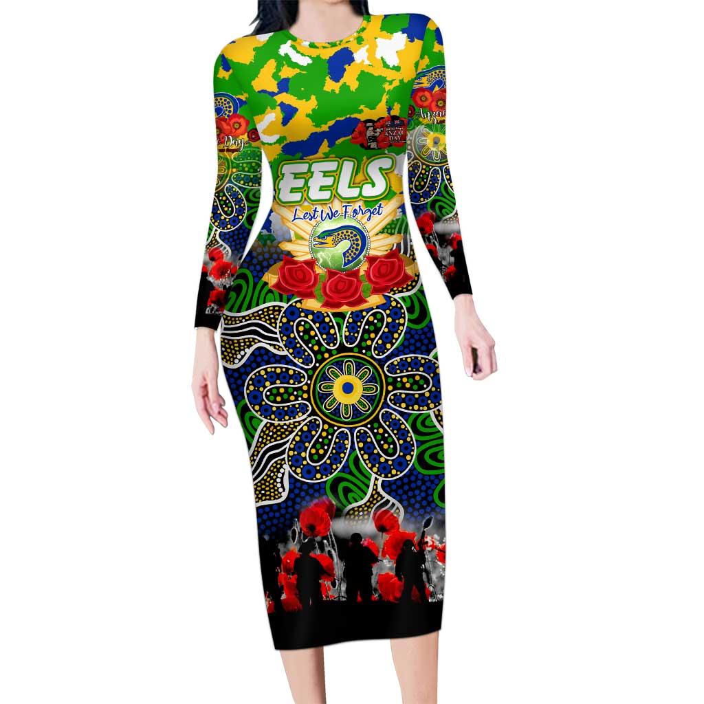 Personalized Eels ANZAC Day Family Matching Long Sleeve Bodycon Dress and Hawaiian Shirt Australian Army - Lest We Forget