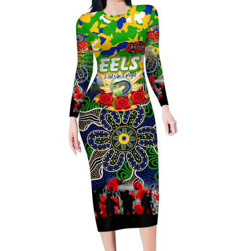 Personalized Eels ANZAC Day Family Matching Long Sleeve Bodycon Dress and Hawaiian Shirt Australian Army - Lest We Forget
