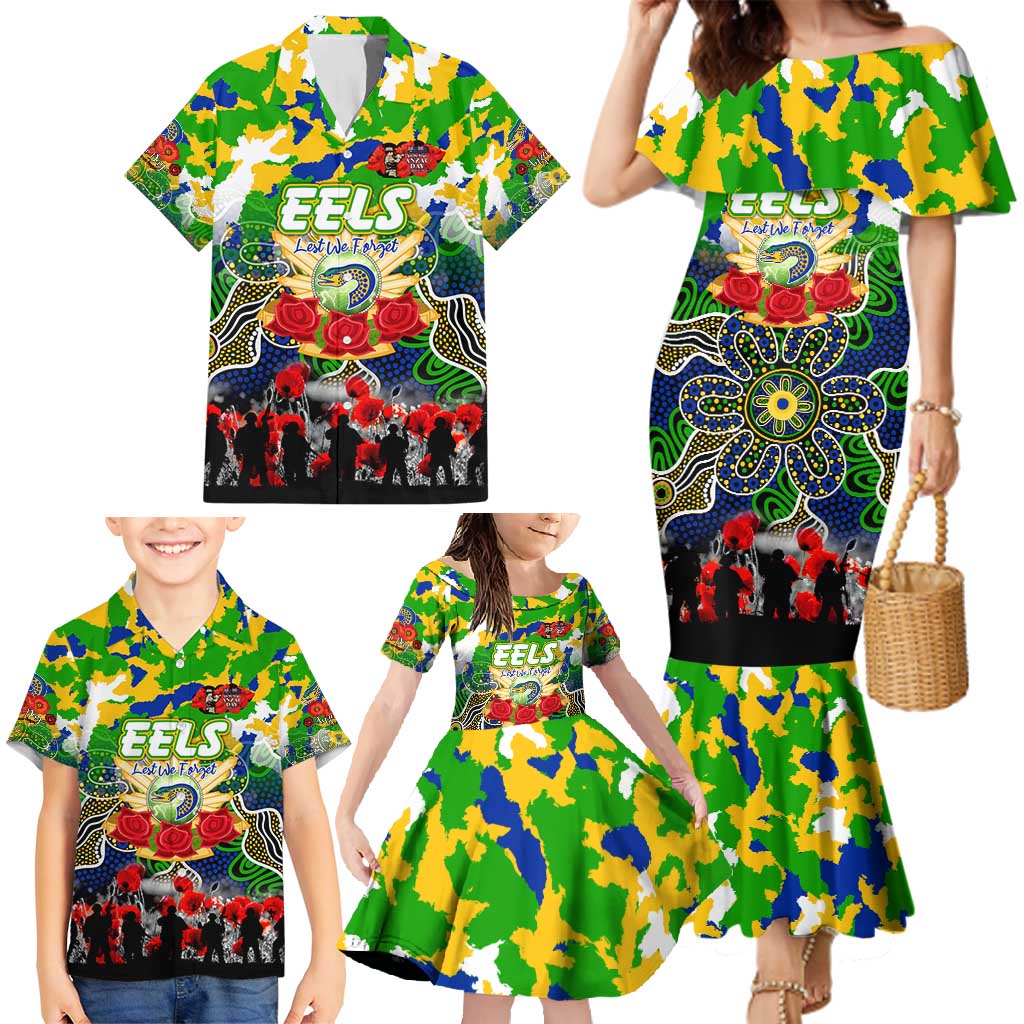 Personalized Eels ANZAC Day Family Matching Mermaid Dress and Hawaiian Shirt Australian Army - Lest We Forget