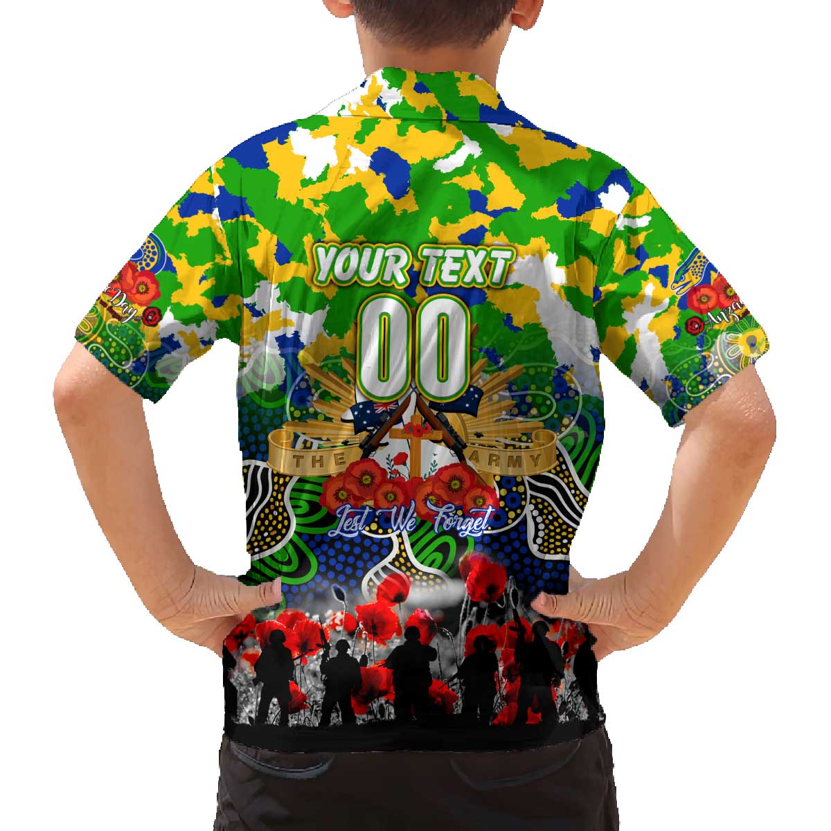 Personalized Eels ANZAC Day Family Matching Off The Shoulder Long Sleeve Dress and Hawaiian Shirt Australian Army - Lest We Forget
