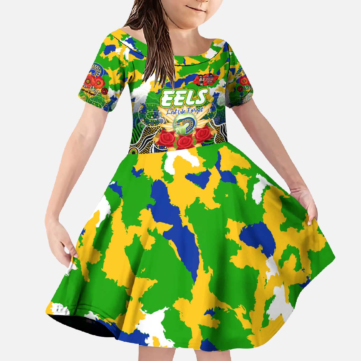 Personalized Eels ANZAC Day Family Matching Off The Shoulder Long Sleeve Dress and Hawaiian Shirt Australian Army - Lest We Forget