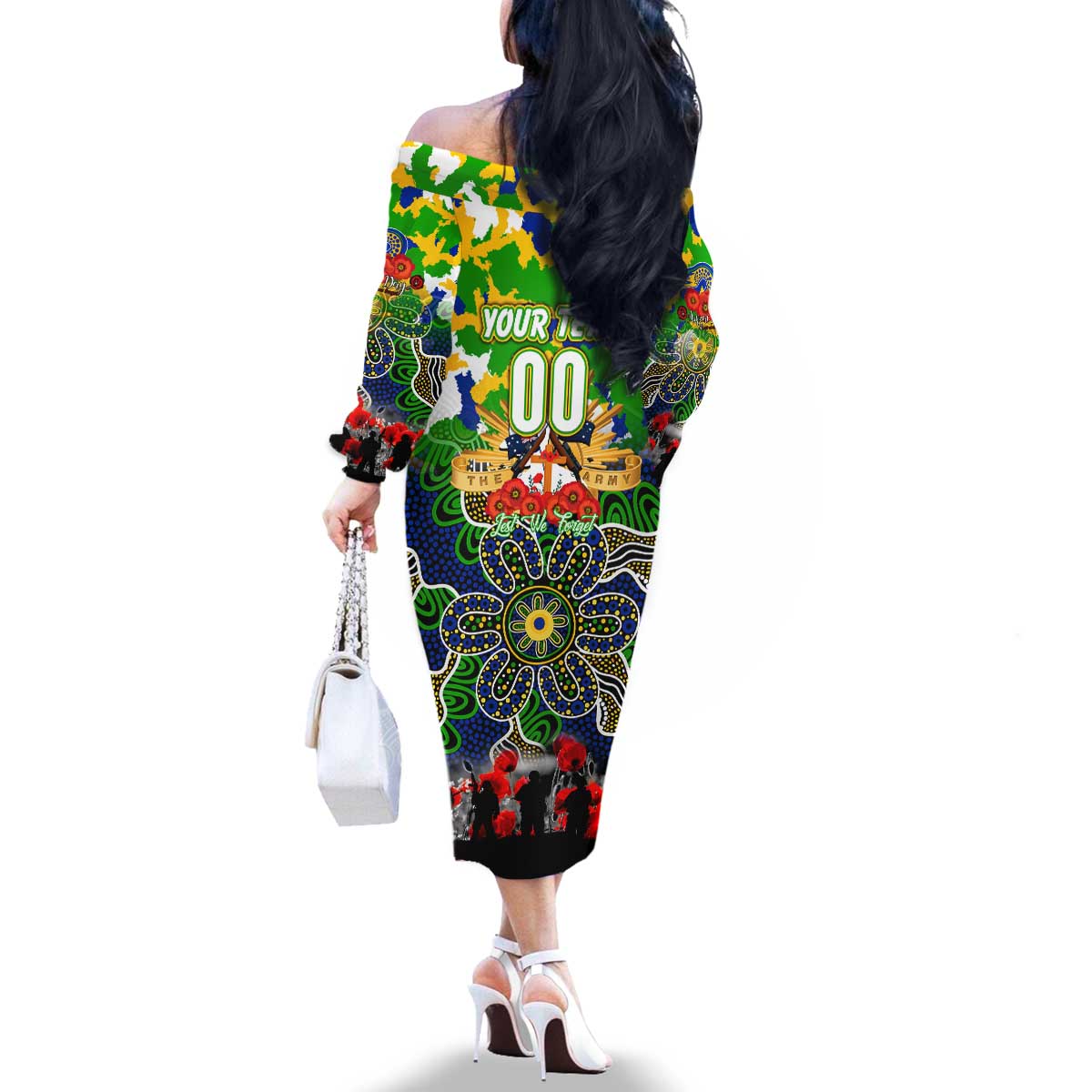 Personalized Eels ANZAC Day Family Matching Off The Shoulder Long Sleeve Dress and Hawaiian Shirt Australian Army - Lest We Forget