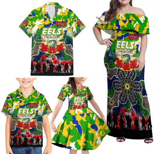 Personalized Eels ANZAC Day Family Matching Off Shoulder Maxi Dress and Hawaiian Shirt Australian Army - Lest We Forget