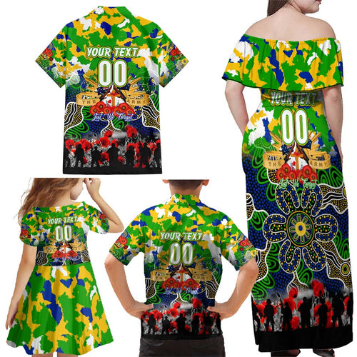 Personalized Eels ANZAC Day Family Matching Off Shoulder Maxi Dress and Hawaiian Shirt Australian Army - Lest We Forget