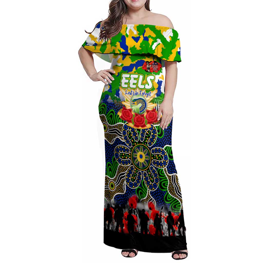 Personalized Eels ANZAC Day Family Matching Off Shoulder Maxi Dress and Hawaiian Shirt Australian Army - Lest We Forget