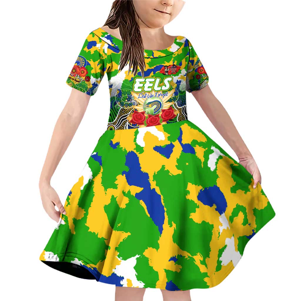 Personalized Eels ANZAC Day Family Matching Off Shoulder Short Dress and Hawaiian Shirt Australian Army - Lest We Forget