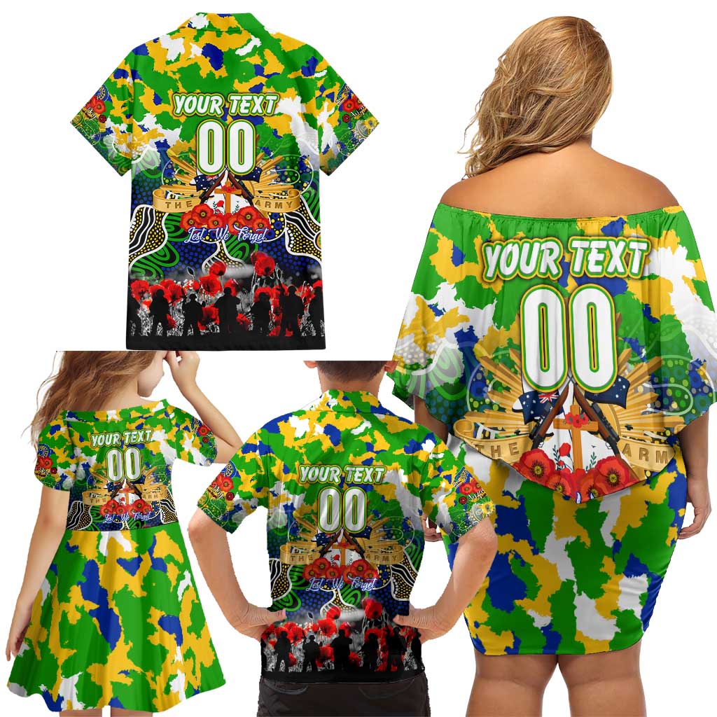 Personalized Eels ANZAC Day Family Matching Off Shoulder Short Dress and Hawaiian Shirt Australian Army - Lest We Forget