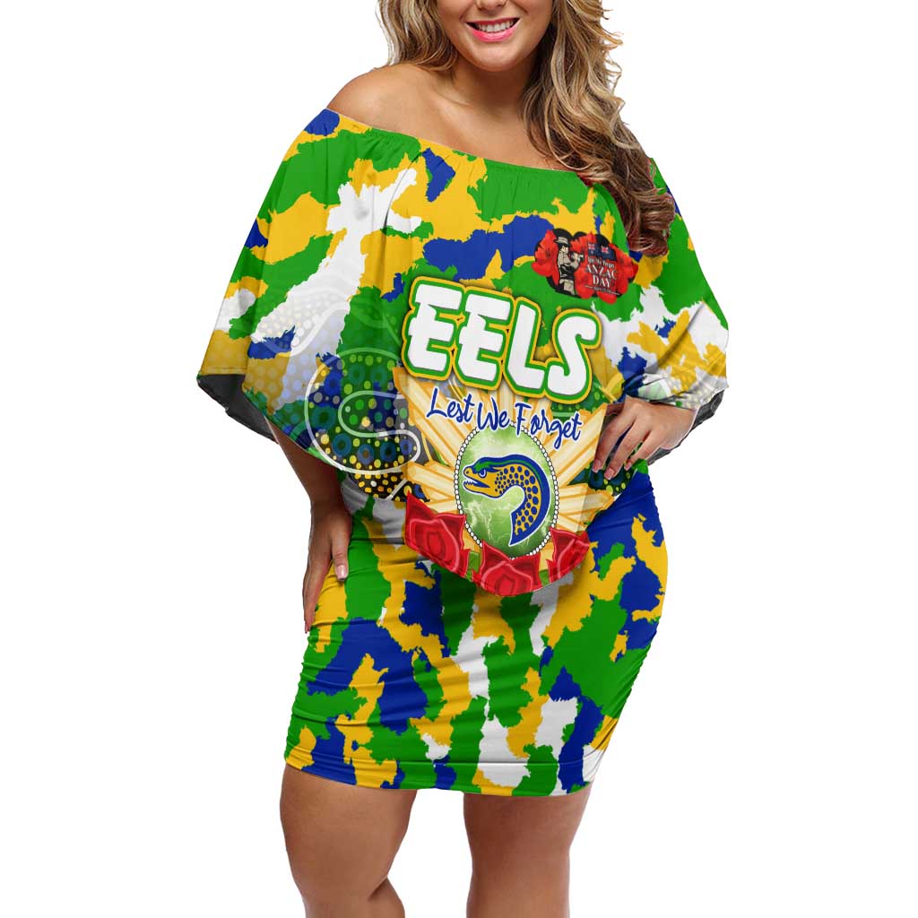 Personalized Eels ANZAC Day Family Matching Off Shoulder Short Dress and Hawaiian Shirt Australian Army - Lest We Forget
