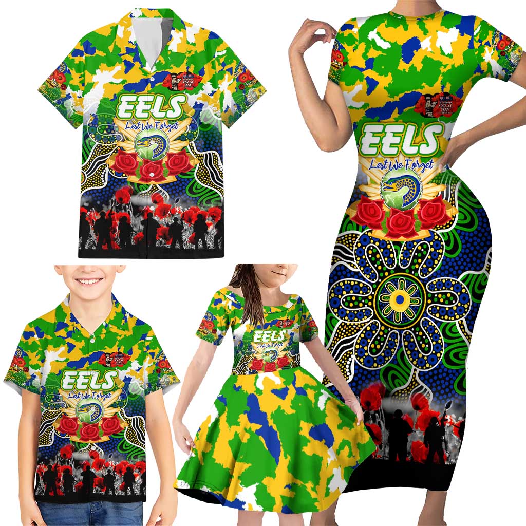Personalized Eels ANZAC Day Family Matching Short Sleeve Bodycon Dress and Hawaiian Shirt Australian Army - Lest We Forget