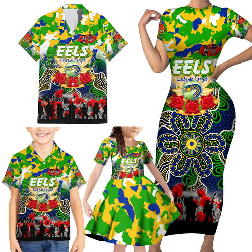 Personalized Eels ANZAC Day Family Matching Short Sleeve Bodycon Dress and Hawaiian Shirt Australian Army - Lest We Forget