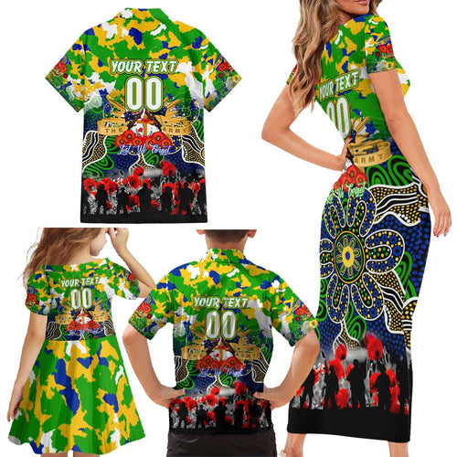 Personalized Eels ANZAC Day Family Matching Short Sleeve Bodycon Dress and Hawaiian Shirt Australian Army - Lest We Forget