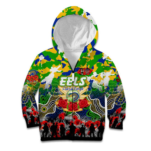 Personalized Eels ANZAC Day Kid Hoodie Australian Army - Lest We Forget