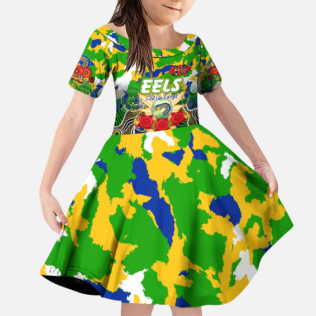 Personalized Eels ANZAC Day Kid Short Sleeve Dress Australian Army - Lest We Forget