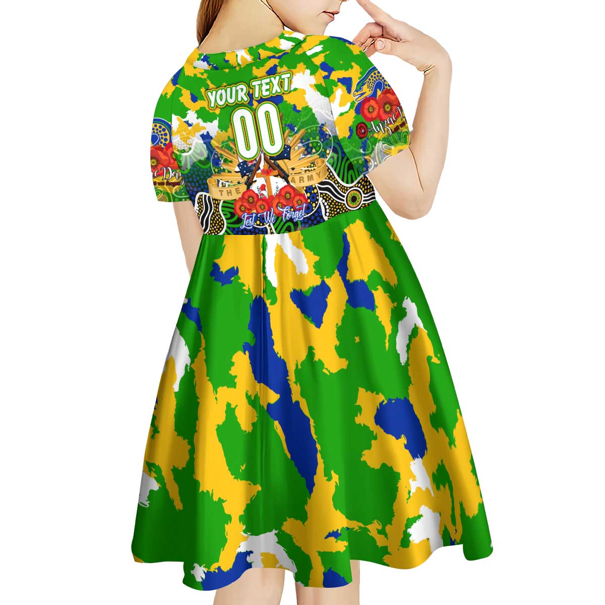 Personalized Eels ANZAC Day Kid Short Sleeve Dress Australian Army - Lest We Forget
