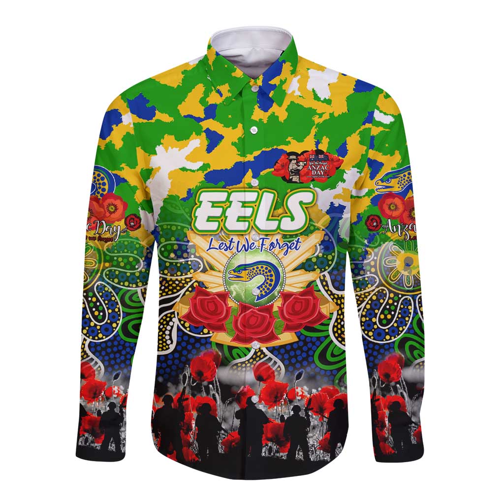 Personalized Eels ANZAC Day Long Sleeve Button Shirt Australian Army - Lest We Forget