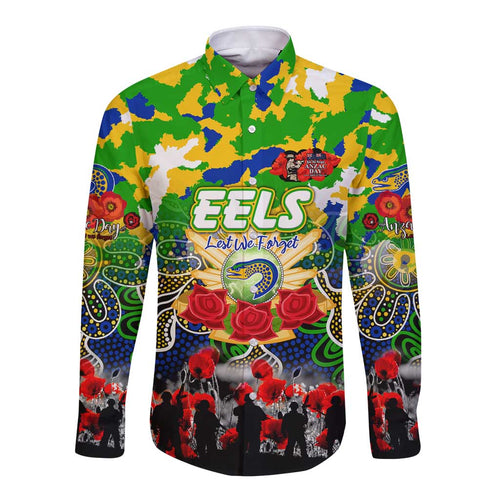 Personalized Eels ANZAC Day Long Sleeve Button Shirt Australian Army - Lest We Forget
