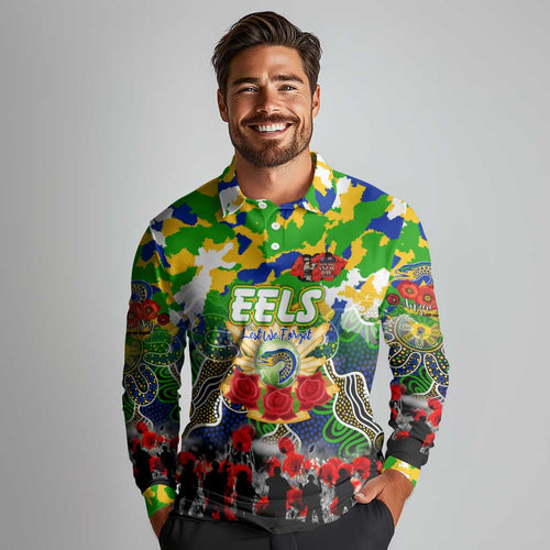 Personalized Eels ANZAC Day Long Sleeve Polo Shirt Australian Army - Lest We Forget