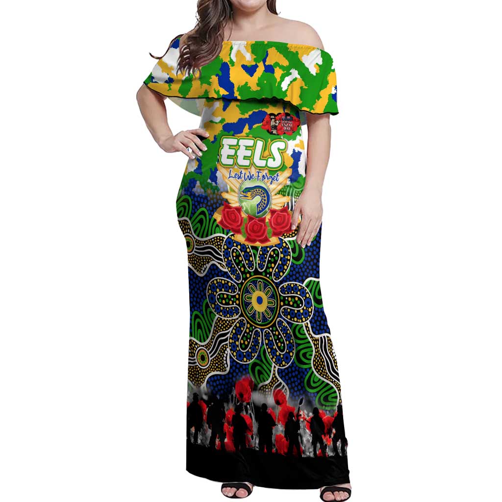 Personalized Eels ANZAC Day Off Shoulder Maxi Dress Australian Army - Lest We Forget