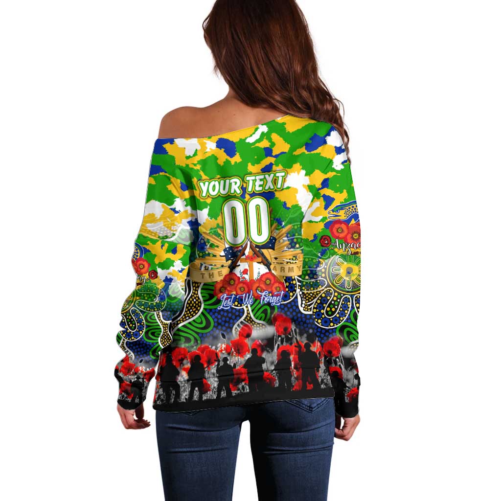Personalized Eels ANZAC Day Off Shoulder Sweater Australian Army - Lest We Forget
