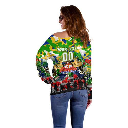 Personalized Eels ANZAC Day Off Shoulder Sweater Australian Army - Lest We Forget