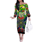 Personalized Eels ANZAC Day Off The Shoulder Long Sleeve Dress Australian Army - Lest We Forget