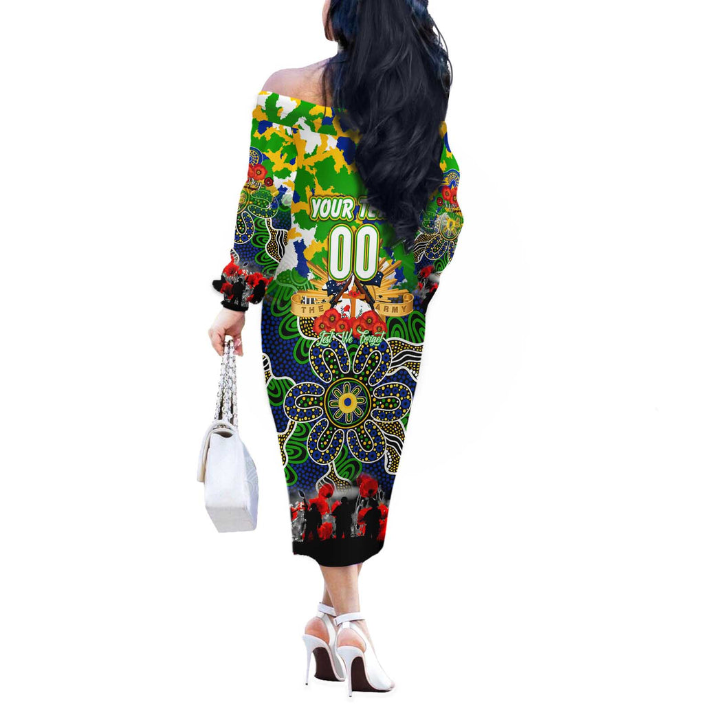 Personalized Eels ANZAC Day Off The Shoulder Long Sleeve Dress Australian Army - Lest We Forget