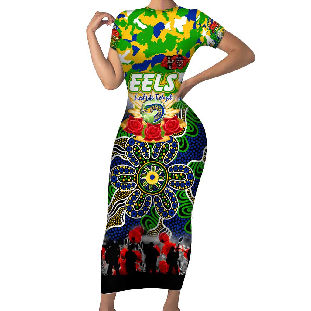 Personalized Eels ANZAC Day Short Sleeve Bodycon Dress Australian Army - Lest We Forget