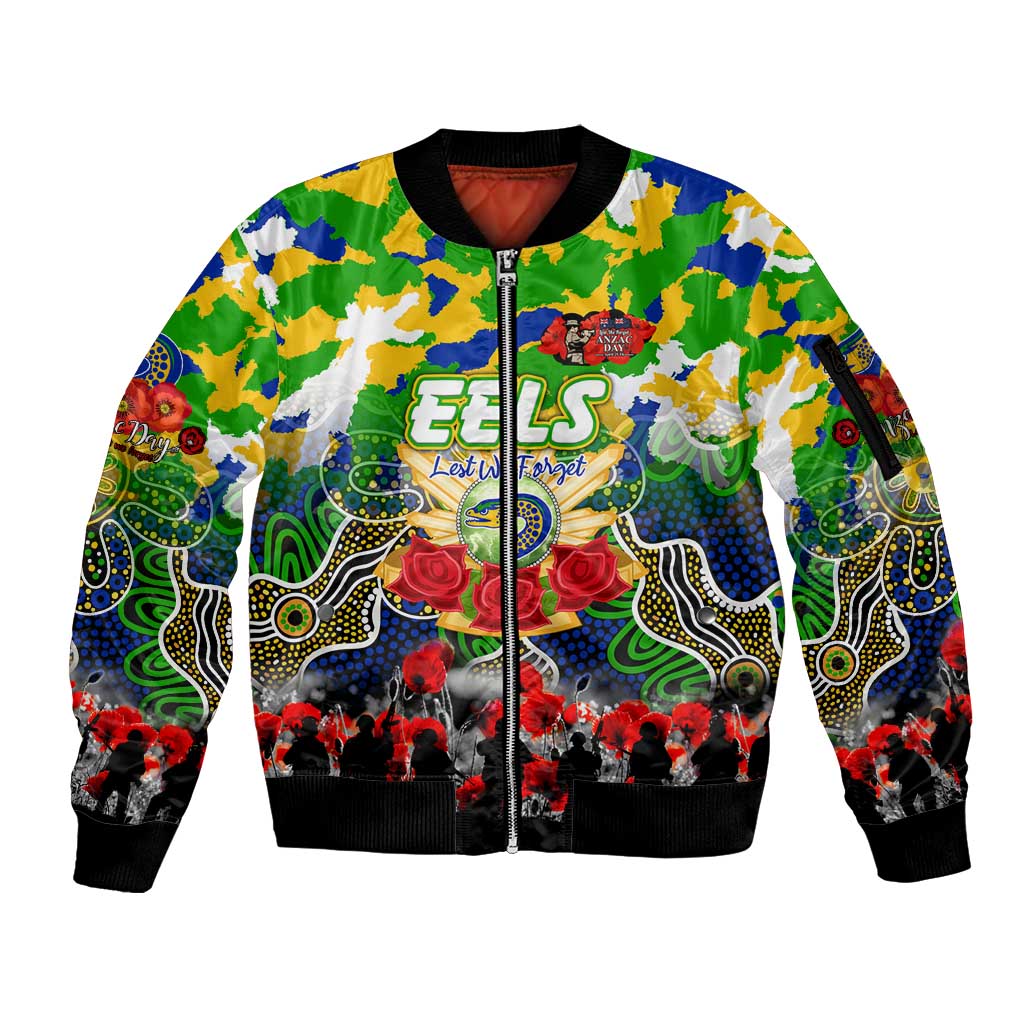 Personalized Eels ANZAC Day Sleeve Zip Bomber Jacket Australian Army - Lest We Forget