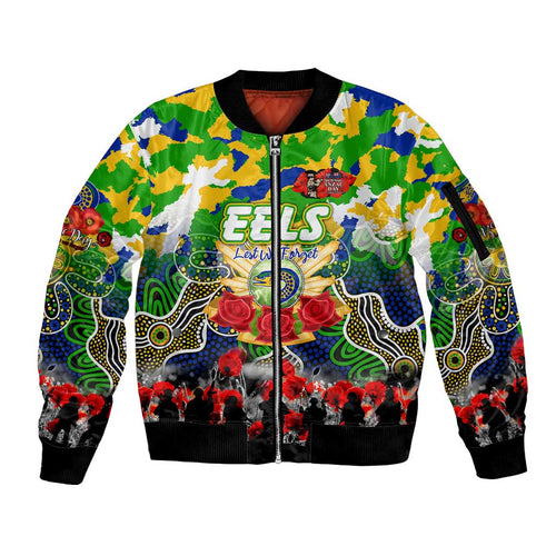 Personalized Eels ANZAC Day Sleeve Zip Bomber Jacket Australian Army - Lest We Forget