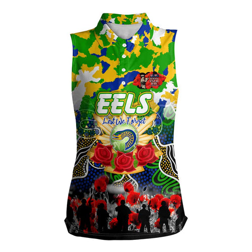 Personalized Eels ANZAC Day Women Sleeveless Polo Shirt Australian Army - Lest We Forget