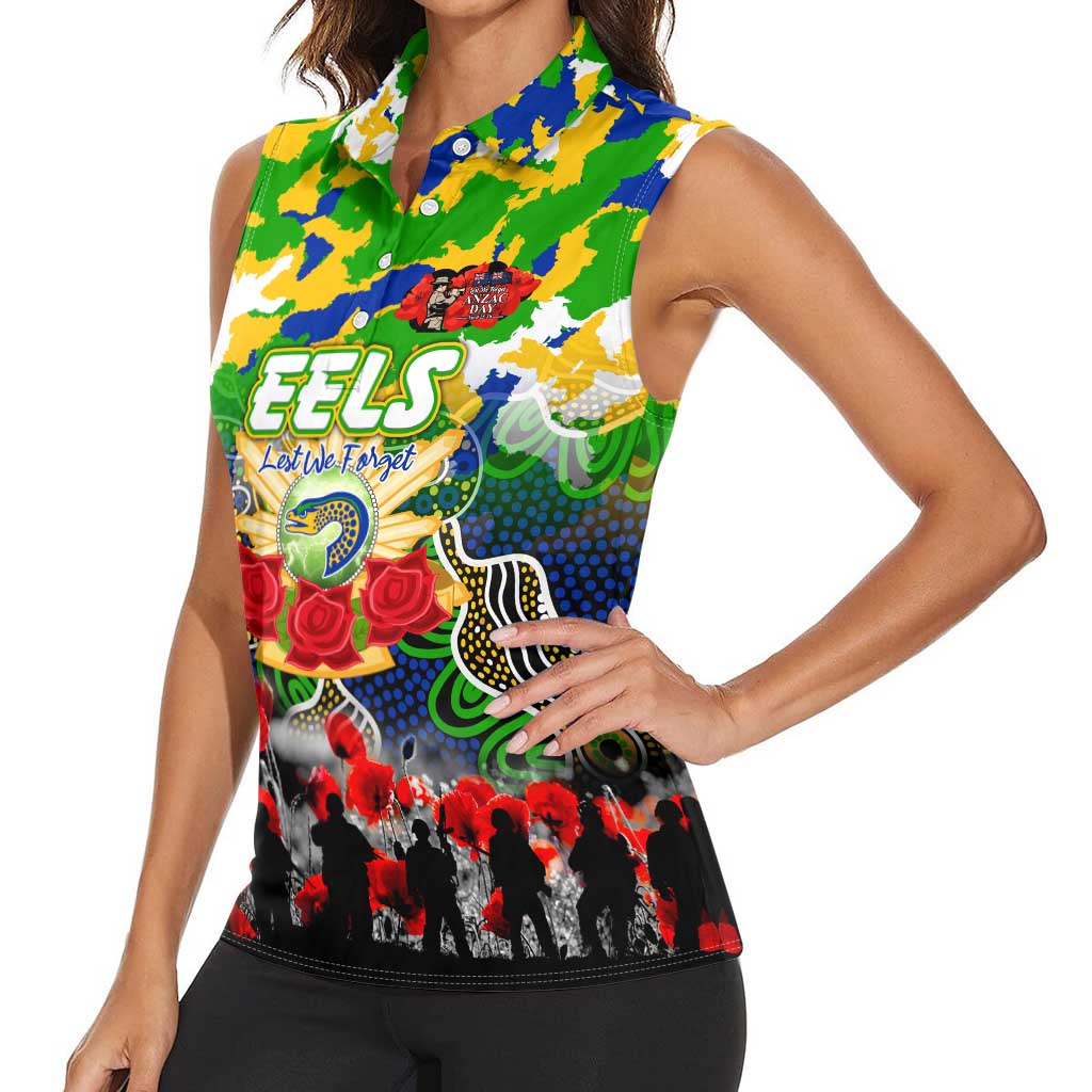 Personalized Eels ANZAC Day Women Sleeveless Polo Shirt Australian Army - Lest We Forget
