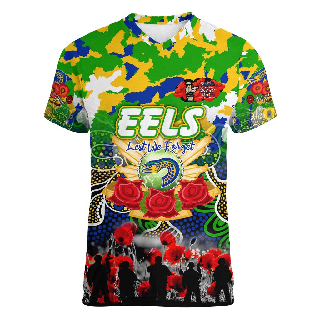 Personalized Eels ANZAC Day Women V-Neck T-Shirt Australian Army - Lest We Forget