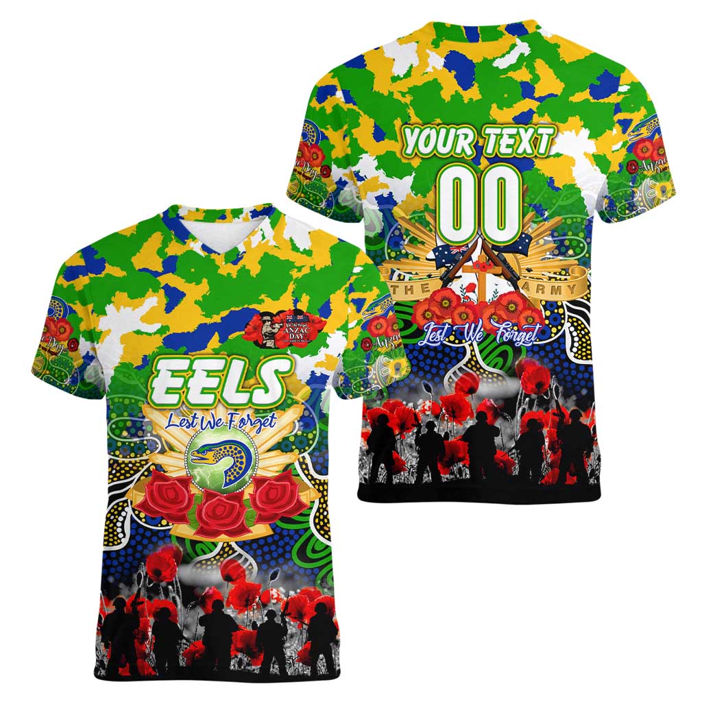 Personalized Eels ANZAC Day Women V-Neck T-Shirt Australian Army - Lest We Forget