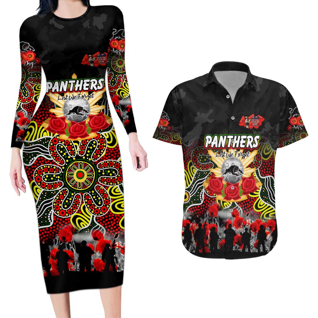 Personalized Panthers ANZAC Day Couples Matching Long Sleeve Bodycon Dress and Hawaiian Shirt Australian Army - Lest We Forget