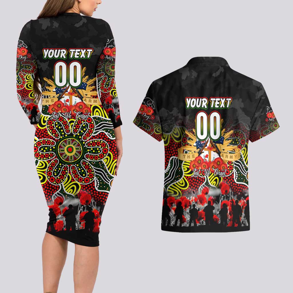 Personalized Panthers ANZAC Day Couples Matching Long Sleeve Bodycon Dress and Hawaiian Shirt Australian Army - Lest We Forget