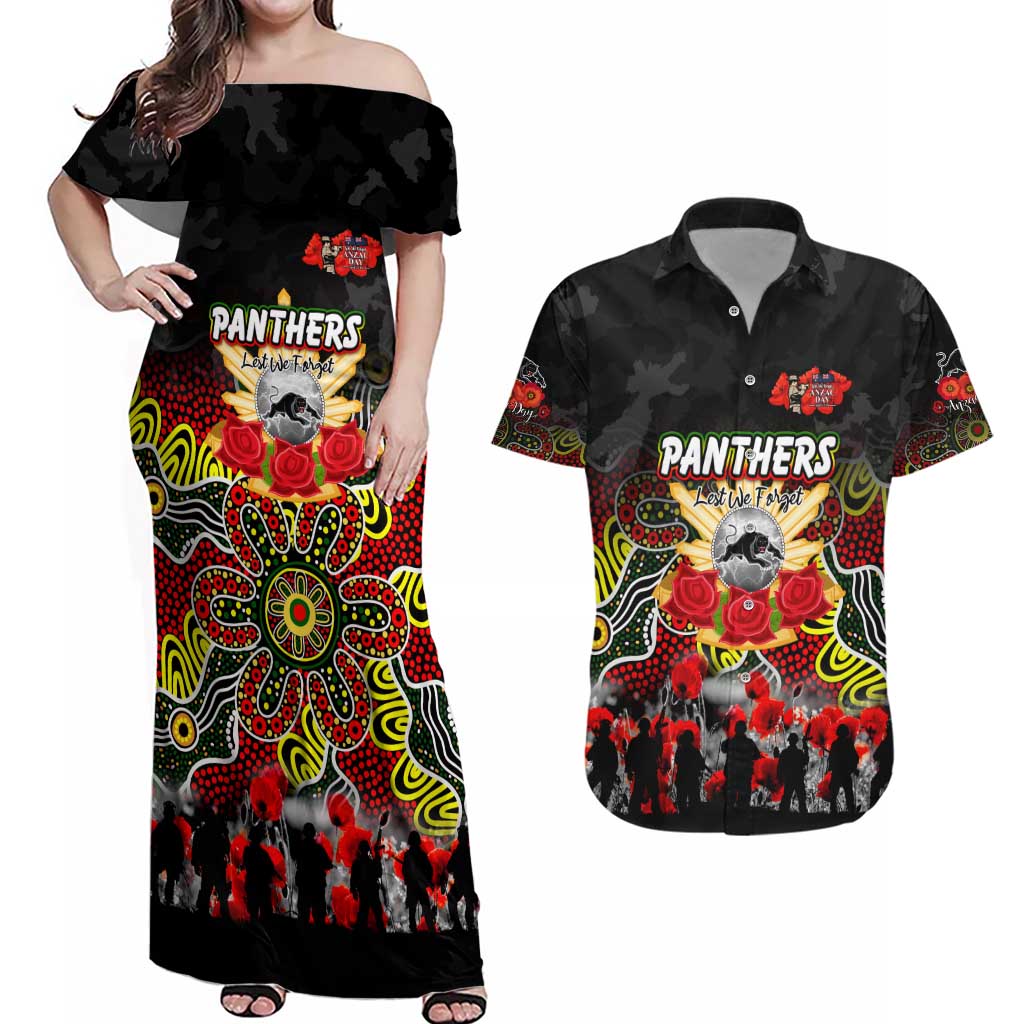 Personalized Panthers ANZAC Day Couples Matching Off Shoulder Maxi Dress and Hawaiian Shirt Australian Army - Lest We Forget