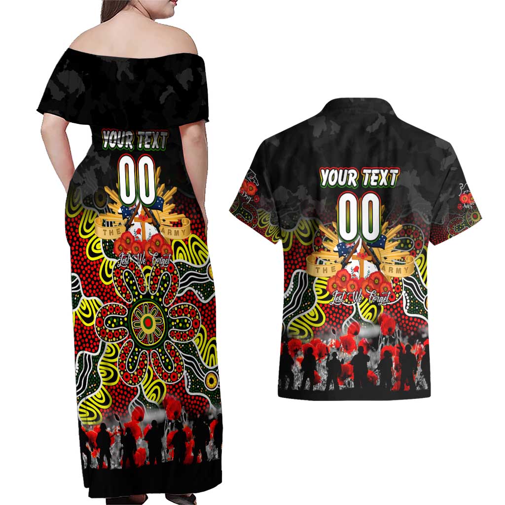 Personalized Panthers ANZAC Day Couples Matching Off Shoulder Maxi Dress and Hawaiian Shirt Australian Army - Lest We Forget